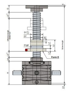Desenho técnico macaco mecânico 150 kN até 200 kN (Série ZE versão R) da Zimm GmbH