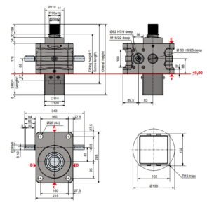 Desenho técnico macaco mecânico 200 kN (Série ZE versão S) da Zimm GmbH