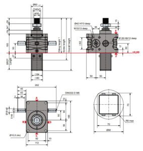 Desenho técnico macaco mecânico 35 kN (Série ZE versão S) da Zimm GmbH