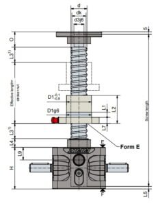 Desenho técnico macaco mecânico 5 kN até 25 kN (Série ZE versão R) da Zimm GmbH